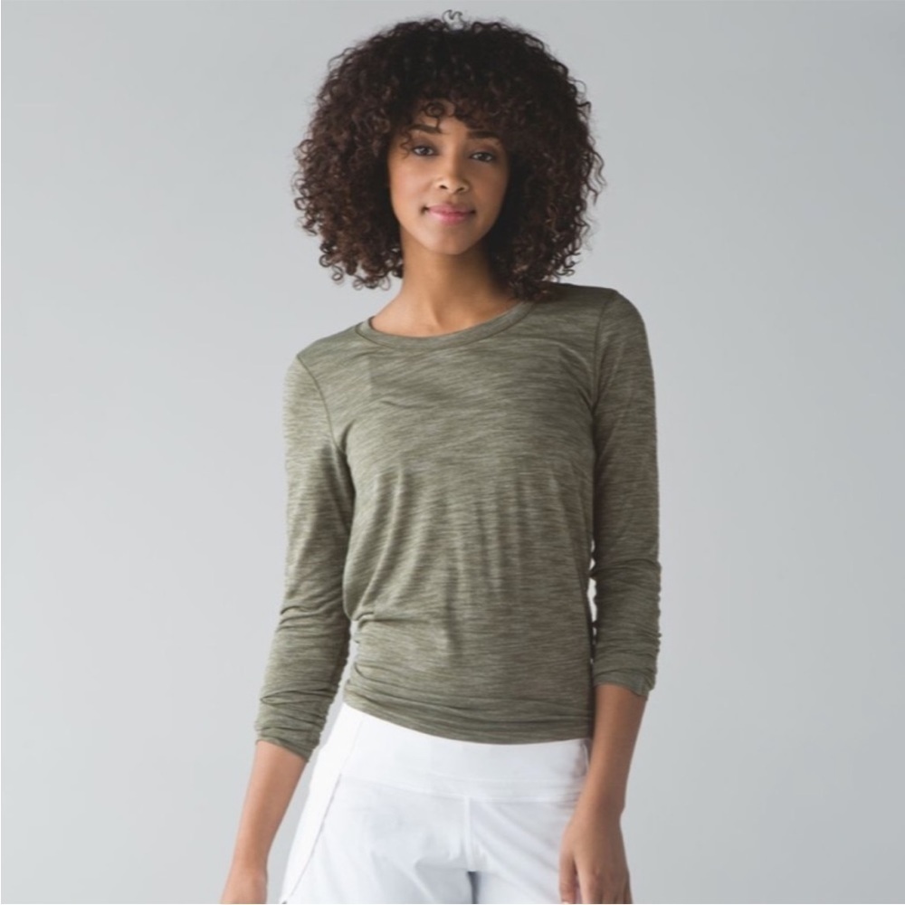 Lululemon Fatigue Green Beat the Heat Long Sleeve Tie-Back Long Sleeve Size 10